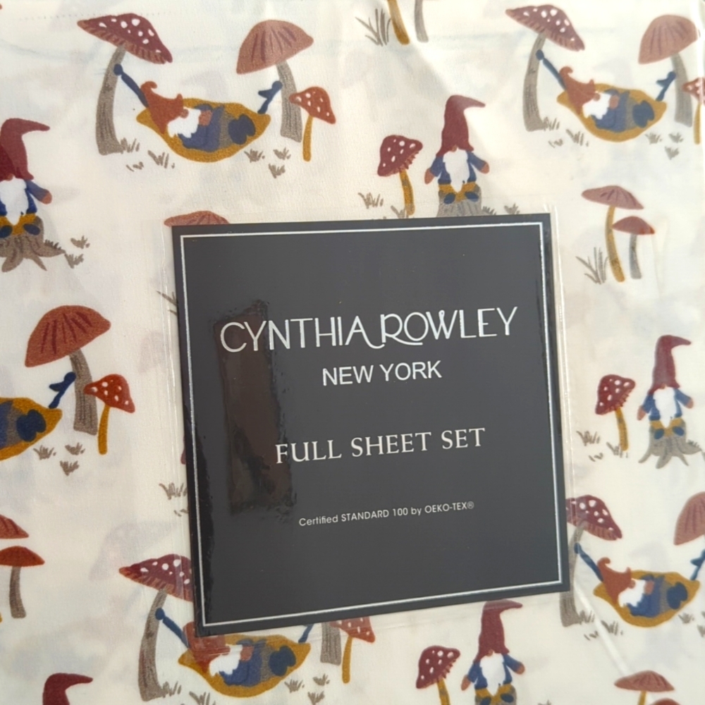 Cynthia Rowley Fall Mushrooms and Gnomes Full Sheet Set